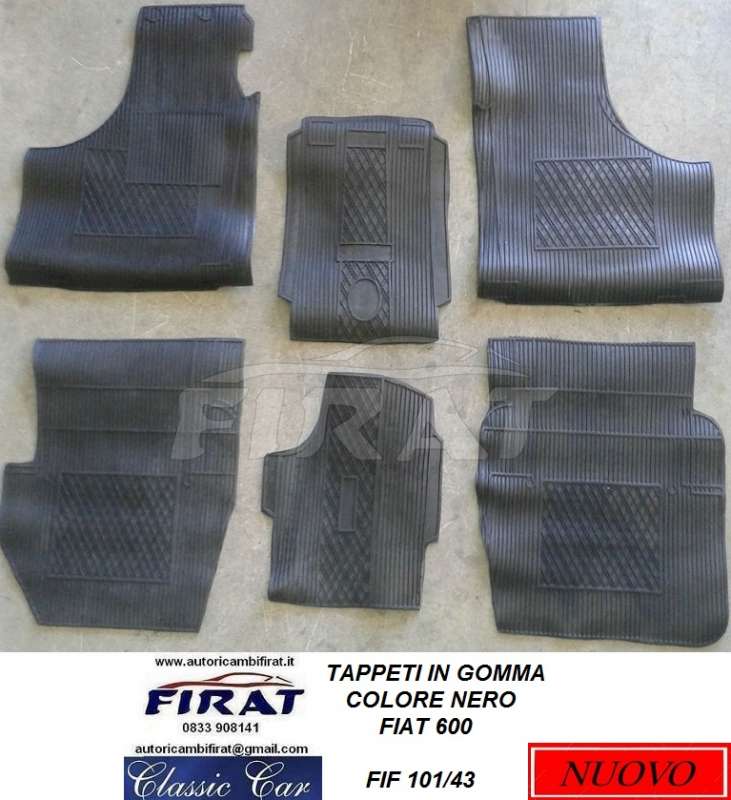 TAPPETI FIAT 600 IN GOMMA NERO